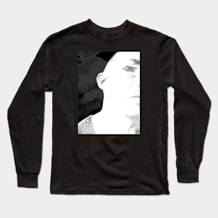 Portrait, digital collage and special processing. Hard situation, but men looking on us. Beautiful. Grayscale. Like from anime. Long Sleeve T-Shirt